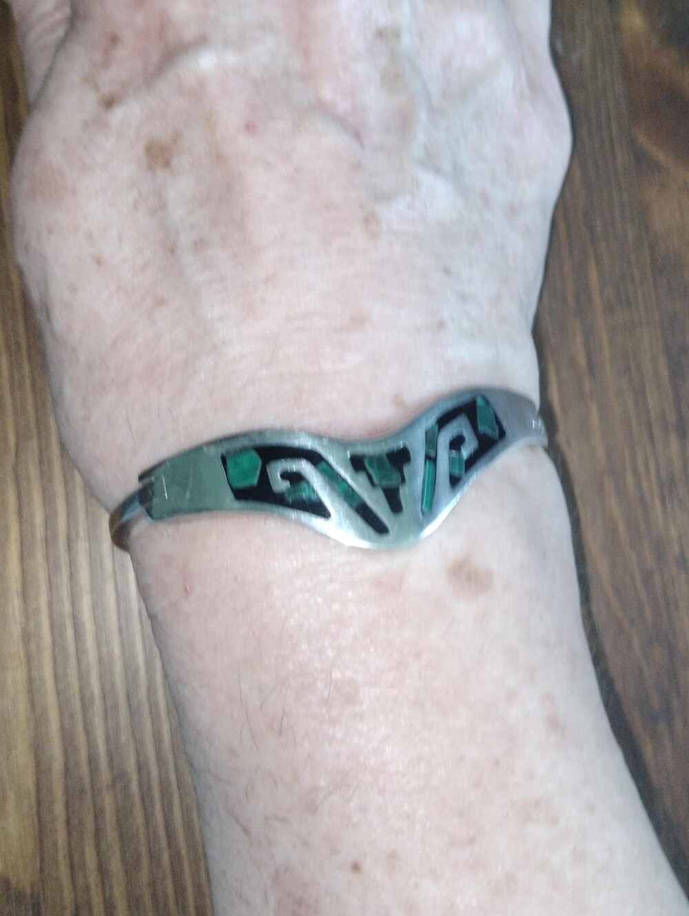 Vintage Taxco Mexico Sterling Silver Turquoise Inlay Bracelet